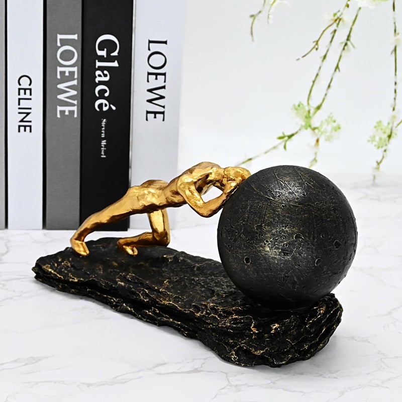Juliahestia Modern Decorative Statues Apartment Decorations Contemporary Home Decor Sisyphus Rolling Boulder Sculpture Men House Living Room Aesthetic Man Cave Shelf Desk Masculine Office - Image 4