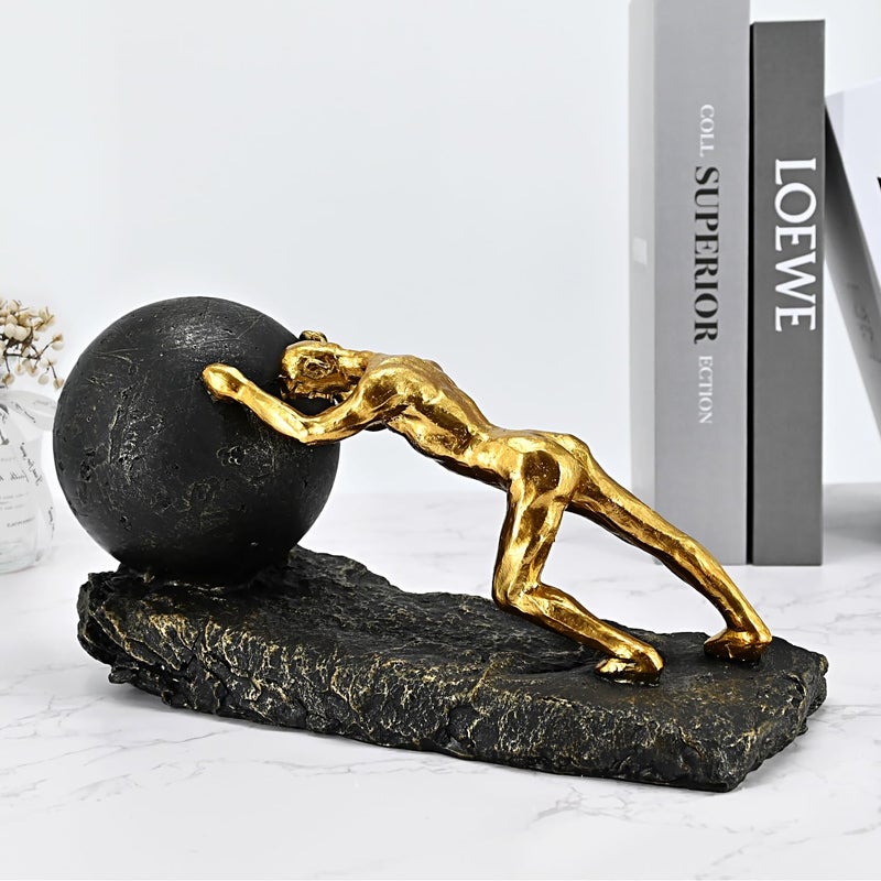Juliahestia Modern Decorative Statues Apartment Decorations Contemporary Home Decor Sisyphus Rolling Boulder Sculpture Men House Living Room Aesthetic Man Cave Shelf Desk Masculine Office - Image 5