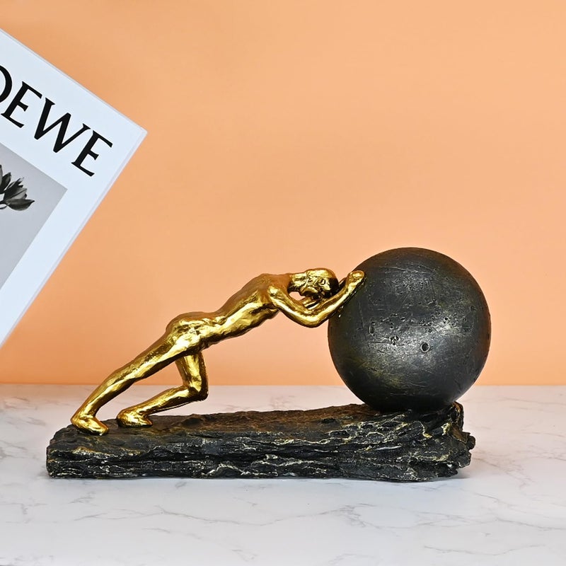Juliahestia Modern Decorative Statues Apartment Decorations Contemporary Home Decor Sisyphus Rolling Boulder Sculpture Men House Living Room Aesthetic Man Cave Shelf Desk Masculine Office - Image 1