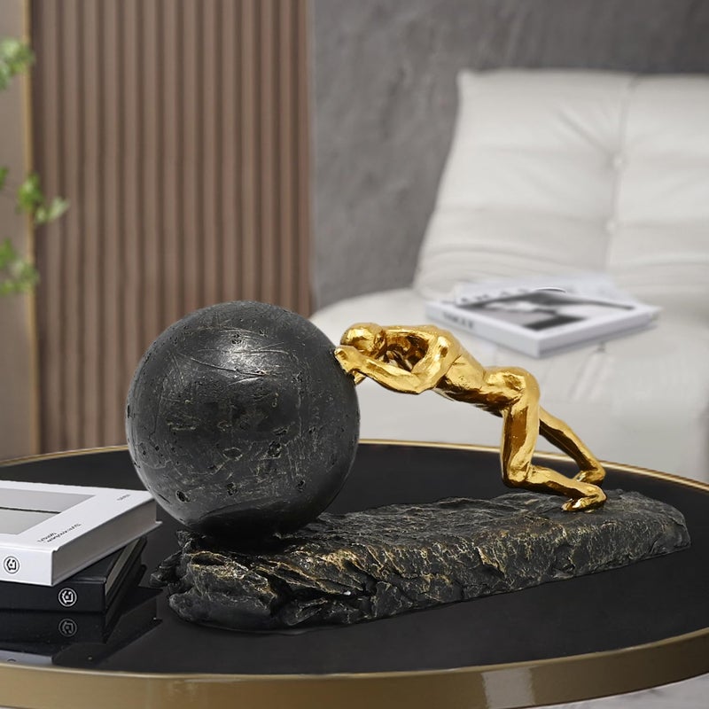 Juliahestia Modern Decorative Statues Apartment Decorations Contemporary Home Decor Sisyphus Rolling Boulder Sculpture Men House Living Room Aesthetic Man Cave Shelf Desk Masculine Office - Image 2