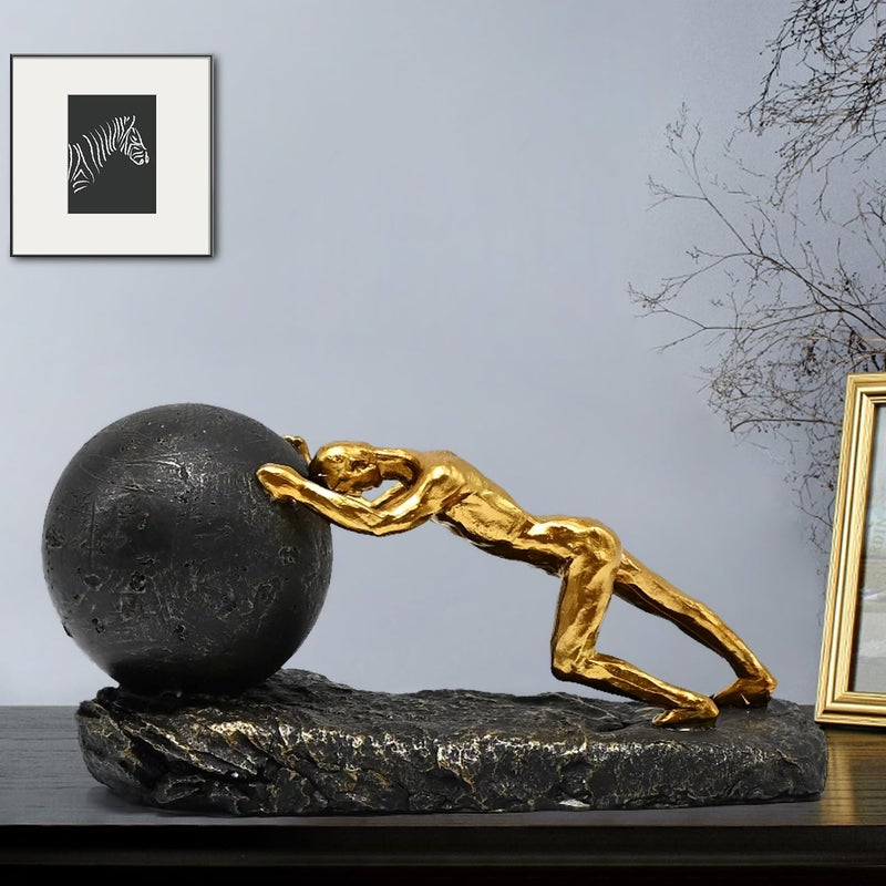 Juliahestia Modern Decorative Statues Apartment Decorations Contemporary Home Decor Sisyphus Rolling Boulder Sculpture Men House Living Room Aesthetic Man Cave Shelf Desk Masculine Office - Image 3