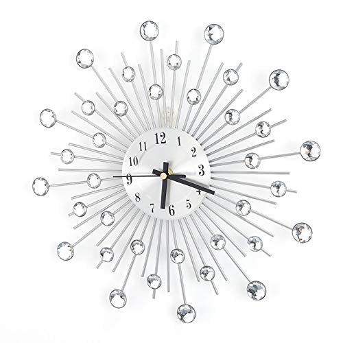 Ejoyous 1181 inch 3D Crystal Wall Clock Sparkling Bling Studded Silver Wall Clock Modern Fashion Round Design Metal Digital Needle Wall Decor for Kitchen Living Room Bedroom 