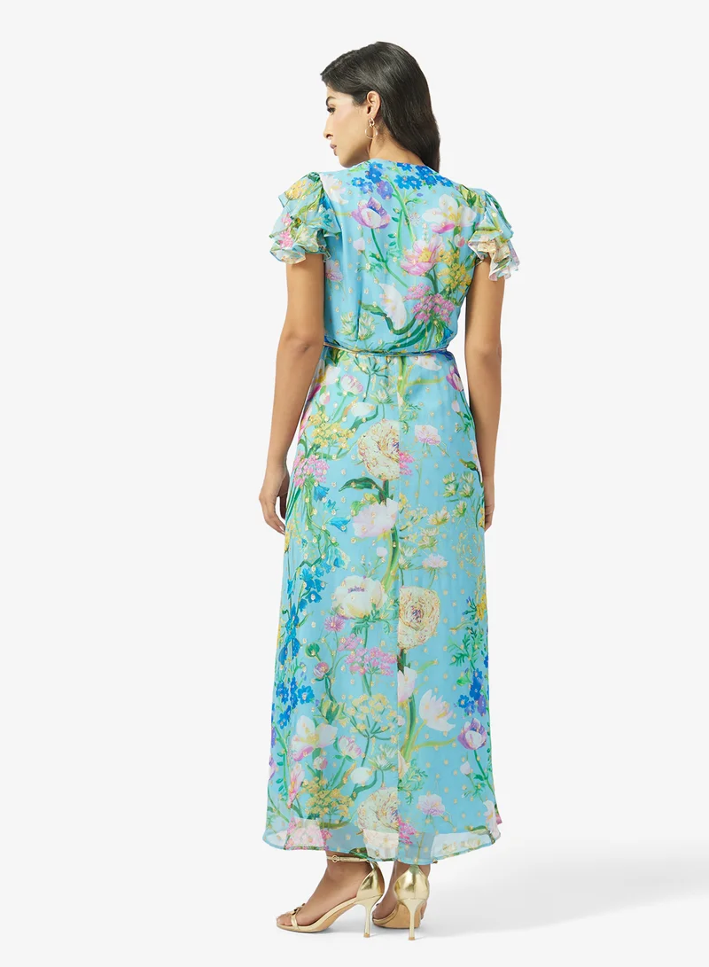 هوب اند ايفي فستان ماكسي ملفوف بأكمام مكشكشة وخصر برباط