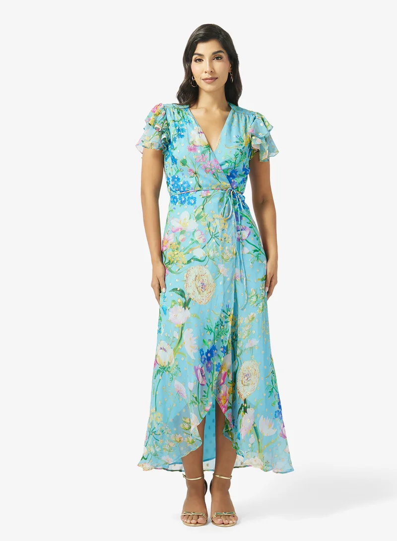 هوب اند ايفي فستان ماكسي ملفوف بأكمام مكشكشة وخصر برباط