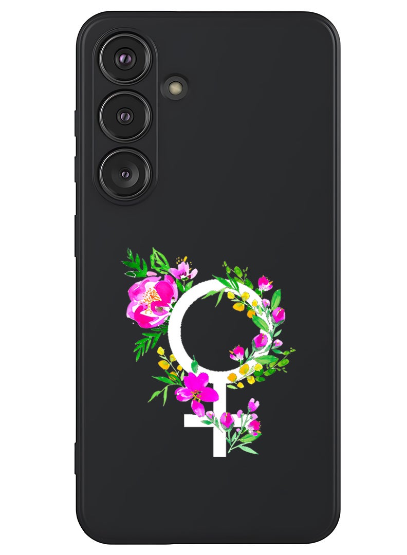 Theodor Protective Slim Fit Case Liquid Silicone Cover with Full Body Protection Anti-Scratch Shockproof Case For Samsung Galaxy S25 (Black) - womens day floral - White - Image 1