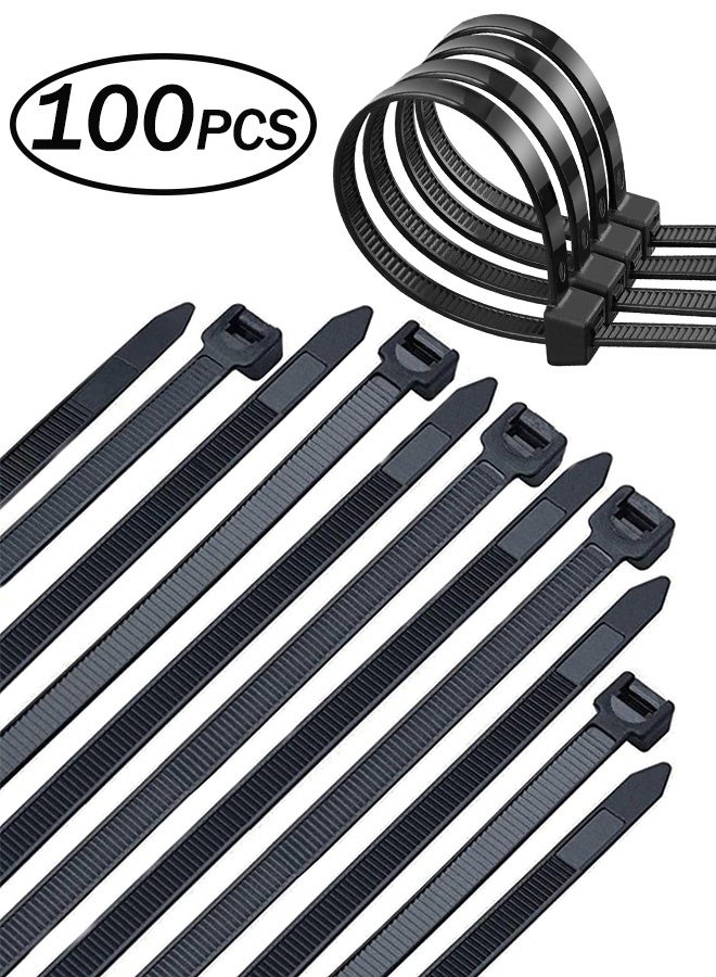 100 Pcs Heavy Duty Cable Ties Multi-Purpose Self-Locking Nylon Cable Cord ManagementBlack Zip Ties Self-Locking Premium Nylon Cable Wire Ties Heavy Duty Black for Indoor and Outdoor - Image 1