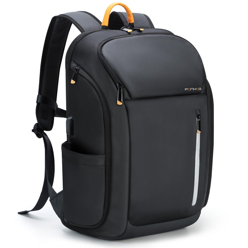 Ponhog 17 Inch Laptop Backpack for Men Business Travel AntiTheft Backpack with USB Charging Port Water Resistant Computer Bag Carry On Flight Approved for Work College Weekender Black