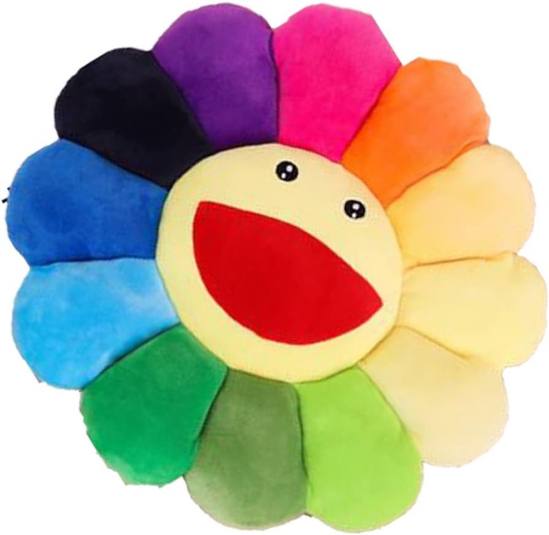 OUKEYI 21.6“Sunflower Pillow, Soft and Comfortable Sunflower Smiley Cushion Floral Plush Pillow, Colorful Sunflower Plush Toys Home Bedroom Store Restaurant Decoration, - Image 1