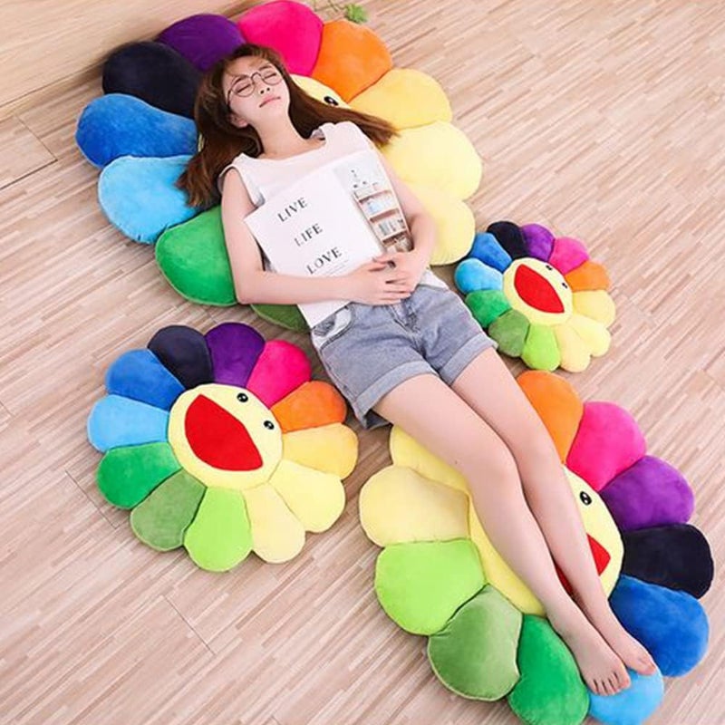 OUKEYI 21.6“Sunflower Pillow, Soft and Comfortable Sunflower Smiley Cushion Floral Plush Pillow, Colorful Sunflower Plush Toys Home Bedroom Store Restaurant Decoration, - Image 5
