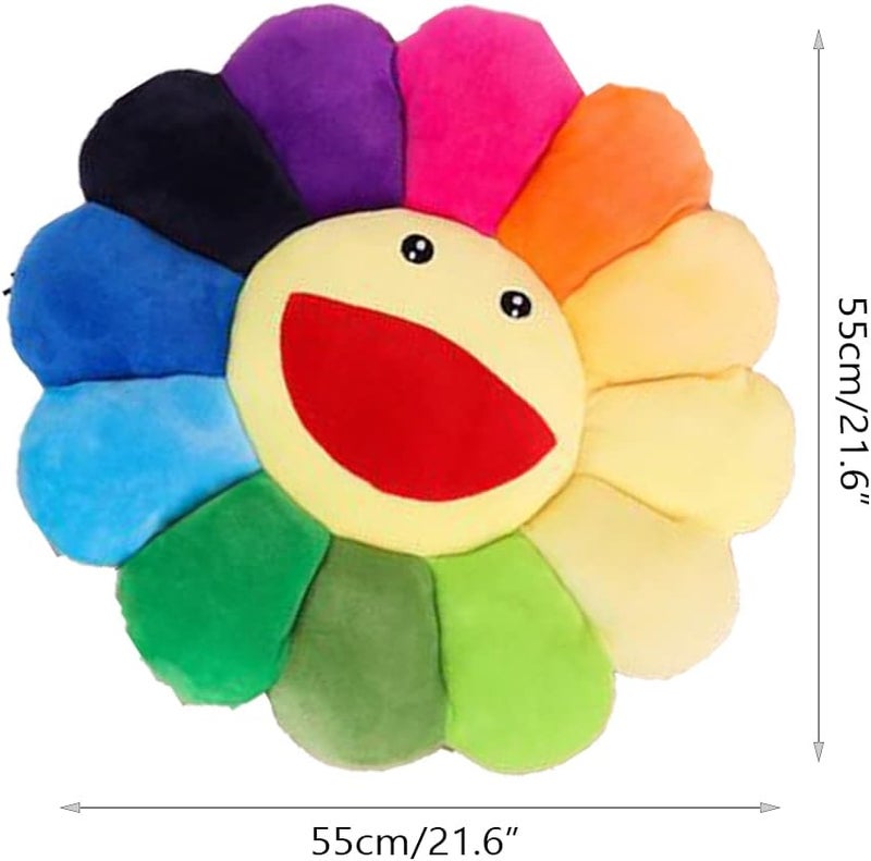 OUKEYI 21.6“Sunflower Pillow, Soft and Comfortable Sunflower Smiley Cushion Floral Plush Pillow, Colorful Sunflower Plush Toys Home Bedroom Store Restaurant Decoration, - Image 3