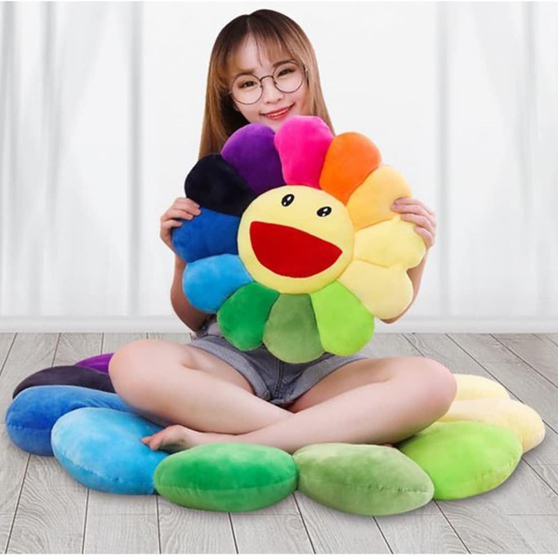 OUKEYI 21.6“Sunflower Pillow, Soft and Comfortable Sunflower Smiley Cushion Floral Plush Pillow, Colorful Sunflower Plush Toys Home Bedroom Store Restaurant Decoration, - Image 2