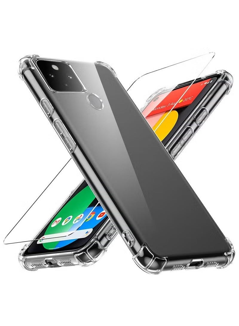 TIGER Case for Google Pixel 5 Phone – Transparent TPU Bumper Shockproof Silicone Fullbody Protective Case with 1 Piece Screen Protector | Slim, Lightweight, Impact-Resistant Design | Durable, Clear Cover for Google Pixel 5 - Image 1