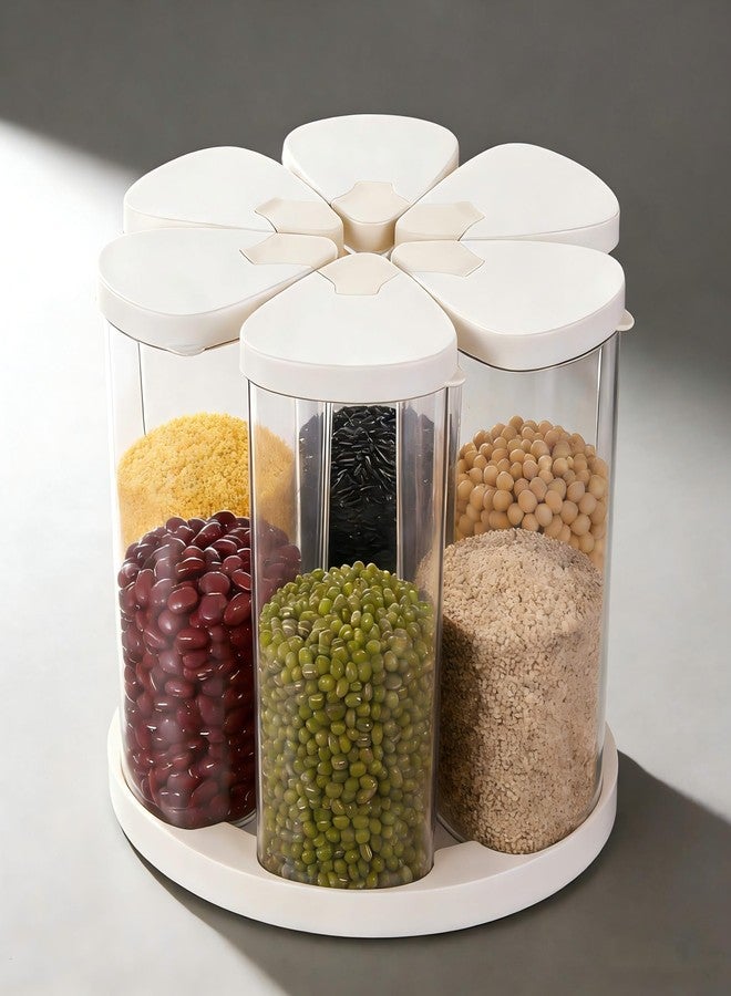 YEXEXINM 5-10 lbs Rice Dispenser 6 Grids 360° Rotating Cereal Dispenser Countertop BPA-Free PET Grain and Rice Storage Container with Lids Dry Food Dispenser Grain Canister Sets for Oats Flour Corn Flakes - Image 1