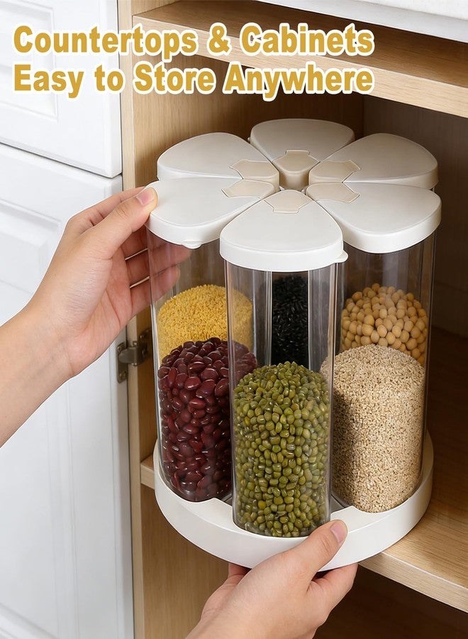 YEXEXINM 5-10 lbs Rice Dispenser 6 Grids 360° Rotating Cereal Dispenser Countertop BPA-Free PET Grain and Rice Storage Container with Lids Dry Food Dispenser Grain Canister Sets for Oats Flour Corn Flakes - Image 5