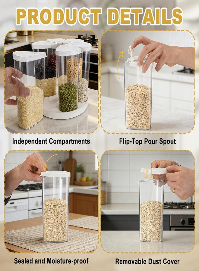 YEXEXINM 5-10 lbs Rice Dispenser 6 Grids 360° Rotating Cereal Dispenser Countertop BPA-Free PET Grain and Rice Storage Container with Lids Dry Food Dispenser Grain Canister Sets for Oats Flour Corn Flakes - Image 3