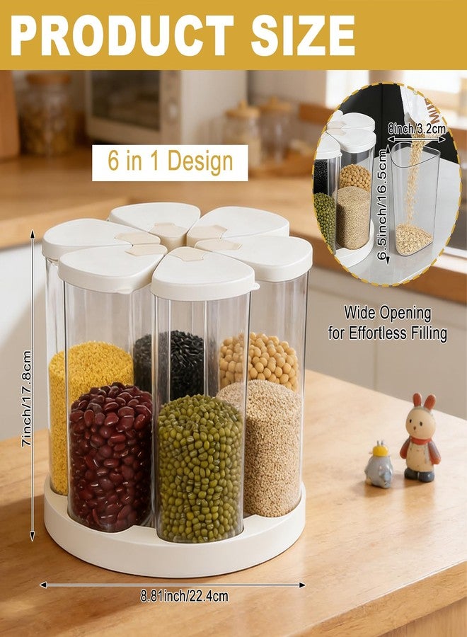 YEXEXINM 5-10 lbs Rice Dispenser 6 Grids 360° Rotating Cereal Dispenser Countertop BPA-Free PET Grain and Rice Storage Container with Lids Dry Food Dispenser Grain Canister Sets for Oats Flour Corn Flakes - Image 2