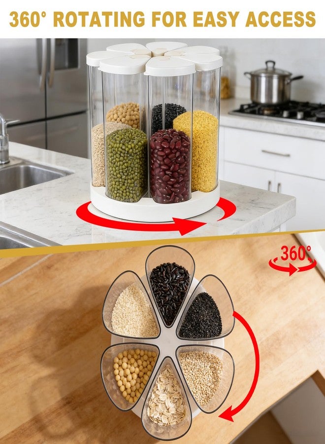YEXEXINM 5-10 lbs Rice Dispenser 6 Grids 360° Rotating Cereal Dispenser Countertop BPA-Free PET Grain and Rice Storage Container with Lids Dry Food Dispenser Grain Canister Sets for Oats Flour Corn Flakes - Image 4