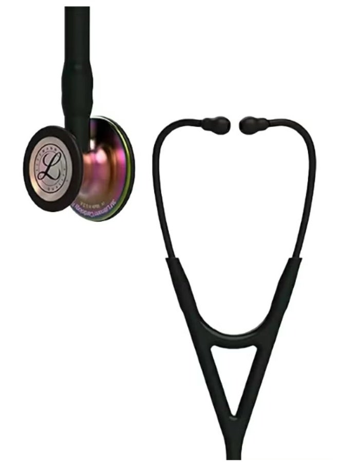 ثري أم ليتمان سماعة طبيب 3M™ Littmann® Cardiology IV™ التشخيصية، مزودة بقطعة صدرية بتصميم قوس قزح، وساق وسماعة أذن باللون الأسود، وأنبوب أسود، رقم الموديل 6165. - Image 1