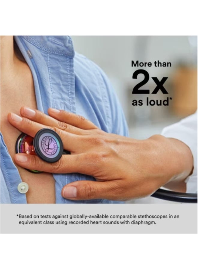ثري أم ليتمان سماعة طبيب 3M™ Littmann® Cardiology IV™ التشخيصية، مزودة بقطعة صدرية بتصميم قوس قزح، وساق وسماعة أذن باللون الأسود، وأنبوب أسود، رقم الموديل 6165. - Image 4