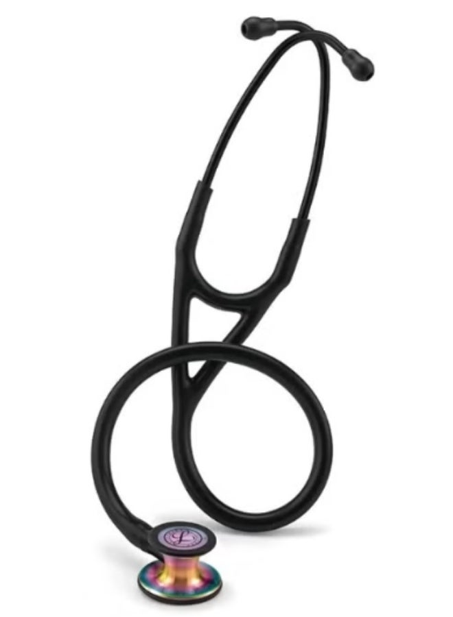ثري أم ليتمان سماعة طبيب 3M™ Littmann® Cardiology IV™ التشخيصية، مزودة بقطعة صدرية بتصميم قوس قزح، وساق وسماعة أذن باللون الأسود، وأنبوب أسود، رقم الموديل 6165. - Image 2