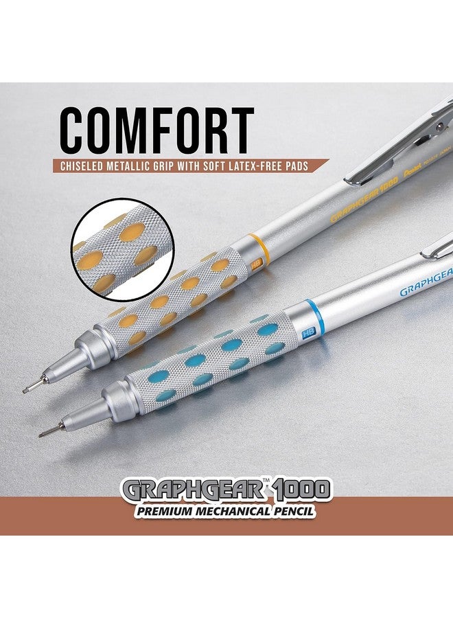 Pentel قلم رسم ميكانيكي بنتل جراف جير 1000 0.3 مم | مشبك معدني مع آلية قابلة للسحب | قبضة مزدوجة من المعدن والمطاط | عبوة من 1 | فضي وبني (PG1013) - Image 2