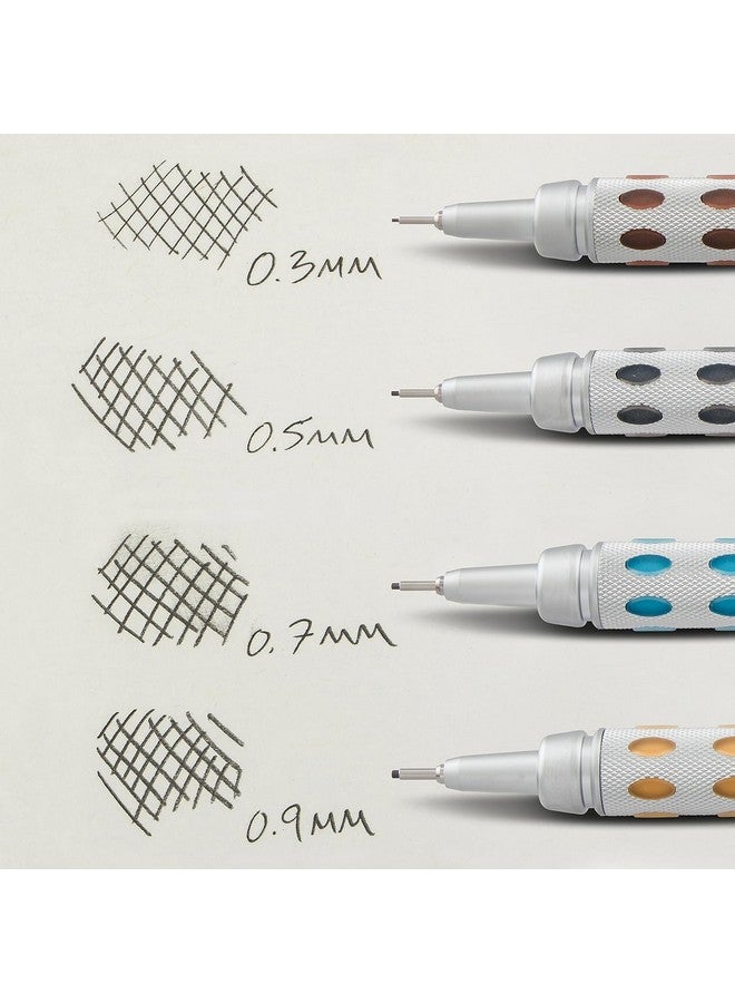 Pentel قلم رسم ميكانيكي بنتل جراف جير 1000 0.3 مم | مشبك معدني مع آلية قابلة للسحب | قبضة مزدوجة من المعدن والمطاط | عبوة من 1 | فضي وبني (PG1013) - Image 4