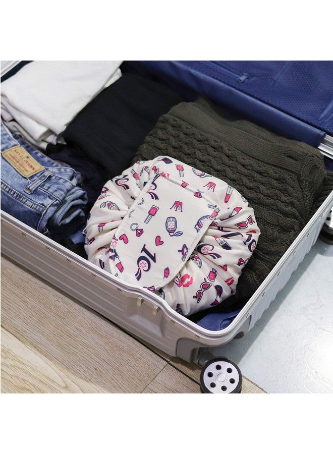 Nirvik Women's Convenient and Waterproof Multifunction Portable Lazy Travel Cosmetic Storage Makeup Organizer Toiletry Bag with Drawstrings (White Lip) - Image 3