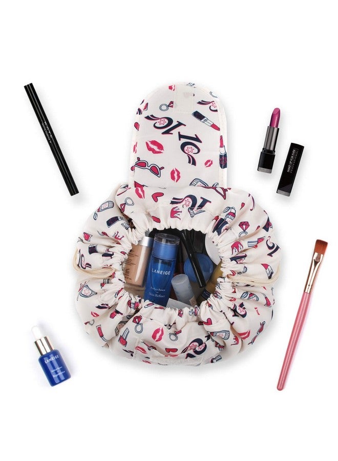 Nirvik Women's Convenient and Waterproof Multifunction Portable Lazy Travel Cosmetic Storage Makeup Organizer Toiletry Bag with Drawstrings (White Lip) - Image 4