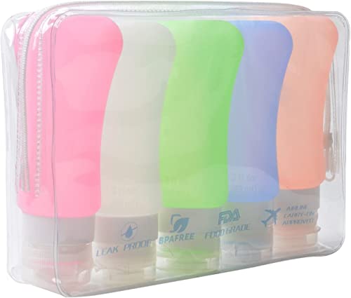 AOUTACC 5 Pack TSA Approved Travel Bottles Sets 3 Ounce Leakproof Silicone Travel Containers Liquid Portable Leakproof Travel Size Bottles for Shampoo Conditioner Lotion Toiletries - Image 2