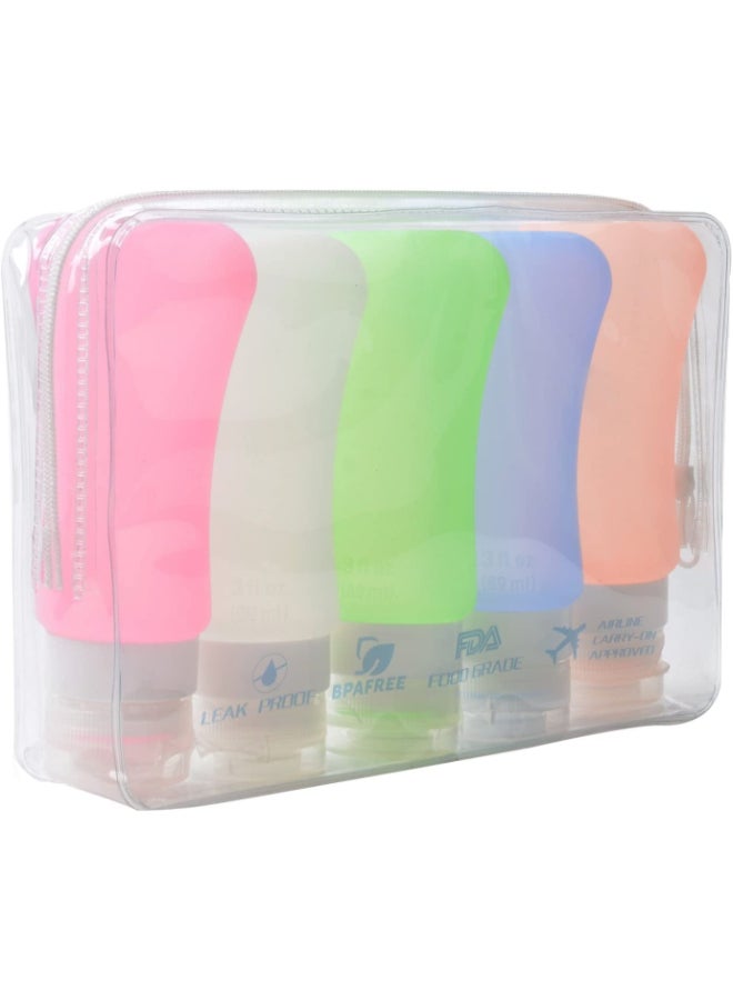 AOUTACC 5 Pack TSA Approved Travel Bottles Sets 3 Ounce Leakproof Silicone Travel Containers Liquid Portable Leakproof Travel Size Bottles for Shampoo Conditioner Lotion Toiletries - Image 3