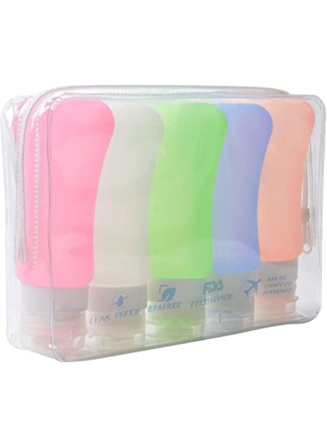 AOUTACC 5 Pack TSA Approved Travel Bottles Sets 3 Ounce Leakproof Silicone Travel Containers Liquid Portable Leakproof Travel Size Bottles for Shampoo Conditioner Lotion Toiletries - Image 1