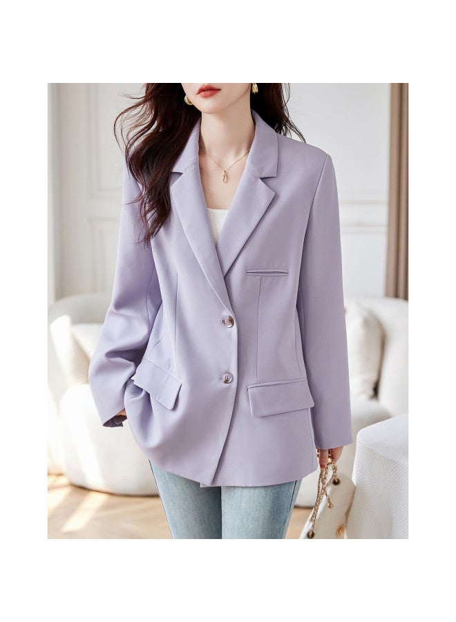 Dme Women's Elegant Lapel Shoulder Pad Blazer Jacket Slim Fit Suit Coat Top Thin Mist Purple S - Image 5
