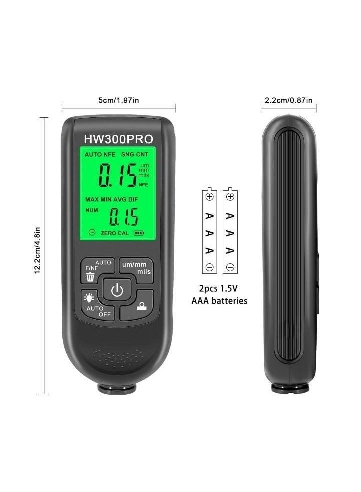 HW-300PRO Automotive Paint Thickness Ggauge, Probe Coating Thickness Gauge Automatic 0-2000UM Fe and NFe Coating Tester, Professional Multi-functional Vehicle Paint Depth Gauge Test Precision HW-300PRO Automotive Automatic Detection with Manual Vehicle Paint Tool (Black) - Image 1