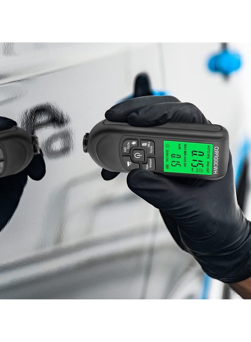 HW-300PRO Automotive Paint Thickness Ggauge, Probe Coating Thickness Gauge Automatic 0-2000UM Fe and NFe Coating Tester, Professional Multi-functional Vehicle Paint Depth Gauge Test Precision HW-300PRO Automotive Automatic Detection with Manual Vehicle Paint Tool (Black) - Image 2