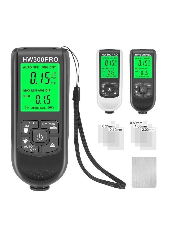 HW-300PRO Automotive Paint Thickness Ggauge, Probe Coating Thickness Gauge Automatic 0-2000UM Fe and NFe Coating Tester, Professional Multi-functional Vehicle Paint Depth Gauge Test Precision HW-300PRO Automotive Automatic Detection with Manual Vehicle Paint Tool (Black) - Image 4