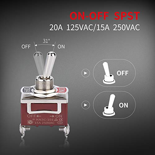 DaierTek Waterproof Toggle Switch 12V DC 30A Heavy Duty 2 Pin ON Off SPST with Weatherproof Boot Cap Cover for Auto Car Marine Boat -2 Pack - Image 2
