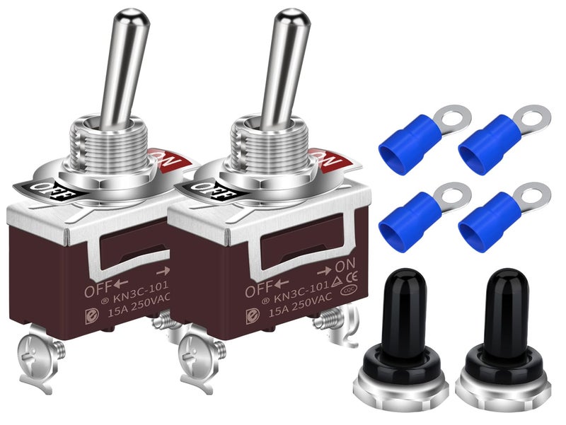 DaierTek Waterproof Toggle Switch 12V DC 30A Heavy Duty 2 Pin ON Off SPST with Weatherproof Boot Cap Cover for Auto Car Marine Boat -2 Pack - Image 1