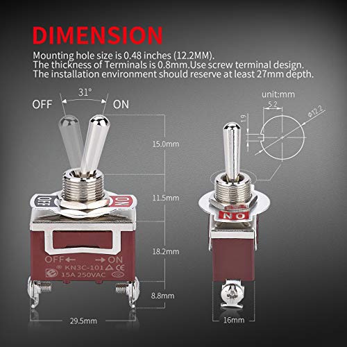 DaierTek Waterproof Toggle Switch 12V DC 30A Heavy Duty 2 Pin ON Off SPST with Weatherproof Boot Cap Cover for Auto Car Marine Boat -2 Pack - Image 3