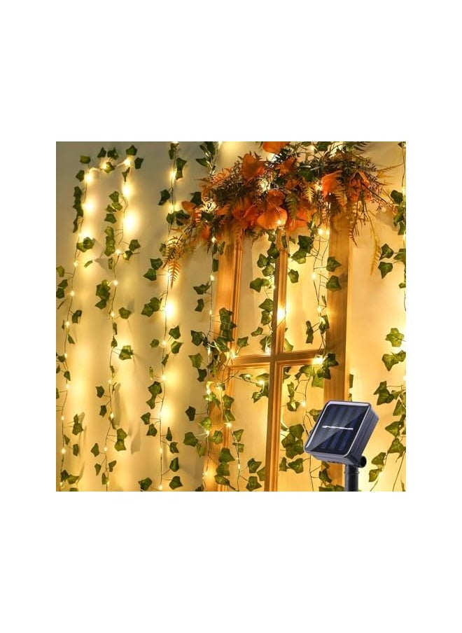 The Bros [10M/32.8FT] Solar Vine String Lights, 8 Modes Artificial Ivy Leaf Solar Plant Vine Lights, Outdoor Ivy Fairy Lights for Outside Wedding Garden Fence Wall Hanging (Solar energy, 10M/32.8FT)  - Image 2