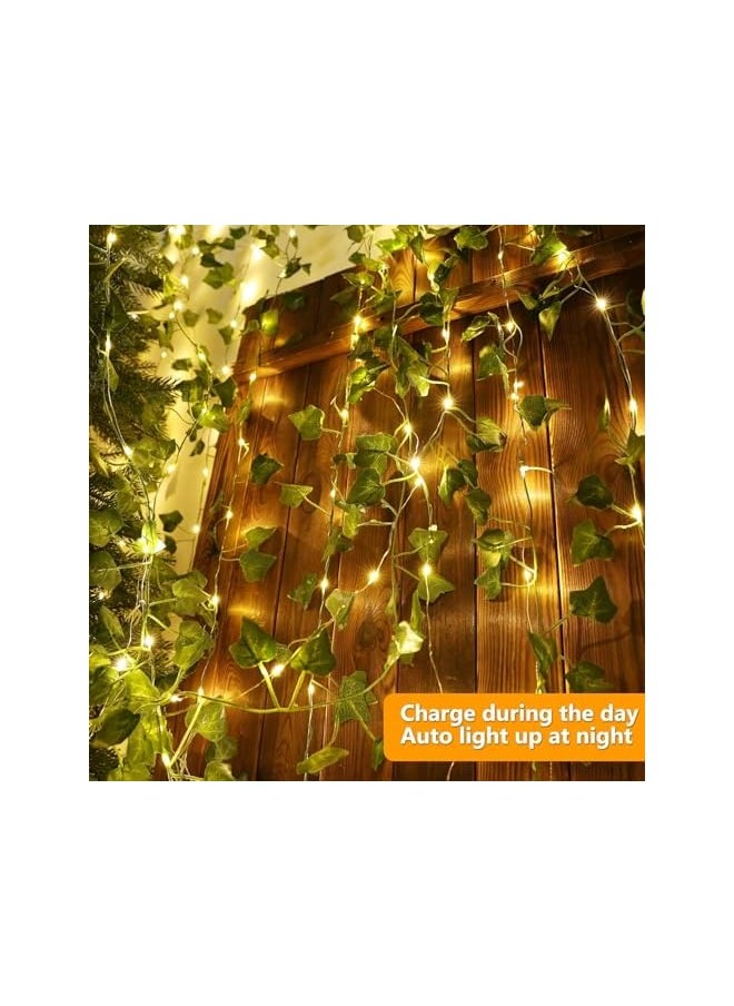 The Bros [10M/32.8FT] Solar Vine String Lights, 8 Modes Artificial Ivy Leaf Solar Plant Vine Lights, Outdoor Ivy Fairy Lights for Outside Wedding Garden Fence Wall Hanging (Solar energy, 10M/32.8FT)  - Image 5