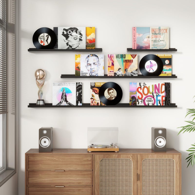 FLYJOE Picture Ledge Shelf, Floating Shelves Set of 2, 48 Inches Long Large Nursery Book Shelves for Toys Storage, Kids Bookshelf Wall Mounted for Living Room Bedroom Decor Books Photo Frames, Black - Image 2