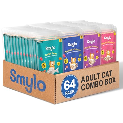 Smylo Natural Healthy Adult Cat Wet Food (1+ Yrs) 70g x 64 Packs | Variety Combo of Chicken, Tuna, Mackerel and Chicken & Tuna Recipes | Grain Free, No Preservatives & by-Products | Vet-Formulated - Image 1