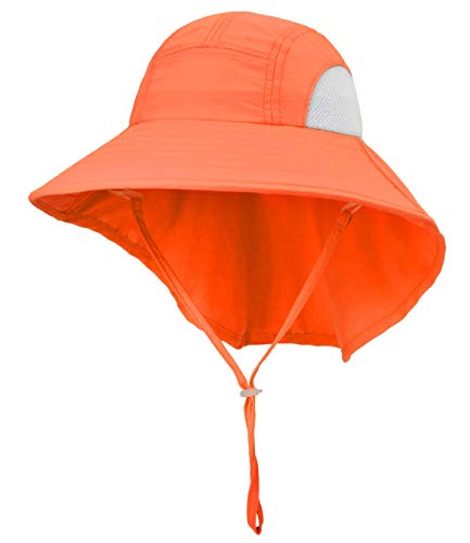 Connectyle Kids Large Brim UV Protection Sun Hat with Neck Flap Mesh Fishing Cap (Orange) - Image 1