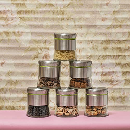 WRINGO Steel Cover Window Clear Glass Jars, Pantry Organizers Containers for Kitchen Storage Food Spices Canister with Airtight Lid Container Organizer, Tea Coffee & Sugar (H4082-350ML, Set of 6) - Image 2