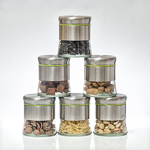 WRINGO Steel Cover Window Clear Glass Jars, Pantry Organizers Containers for Kitchen Storage Food Spices Canister with Airtight Lid Container Organizer, Tea Coffee & Sugar (H4082-350ML, Set of 6) - Image 1