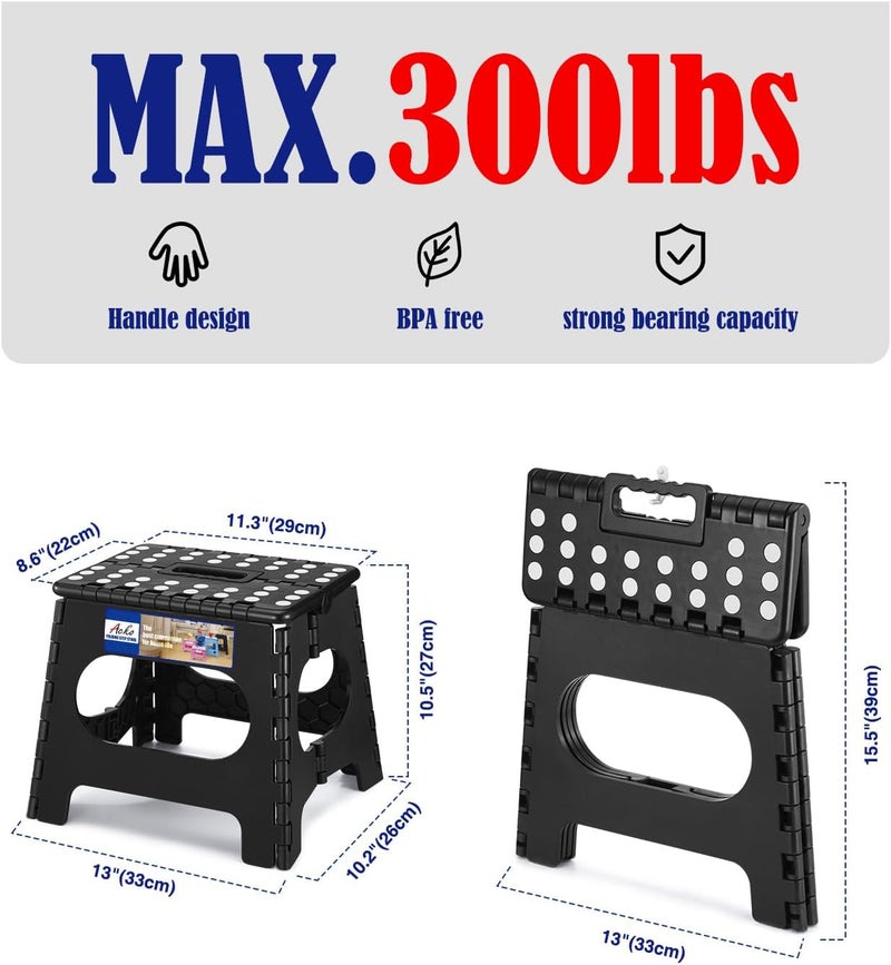 Acko Folding Step Stool, 11 Inch Non-Slip Foldable Step Stools up to 300lbs for Kids and Adults, Portable Lightweight Collapsible Stool with Handle, for Kitchen Bathroom Black, 1 Pack - Image 4