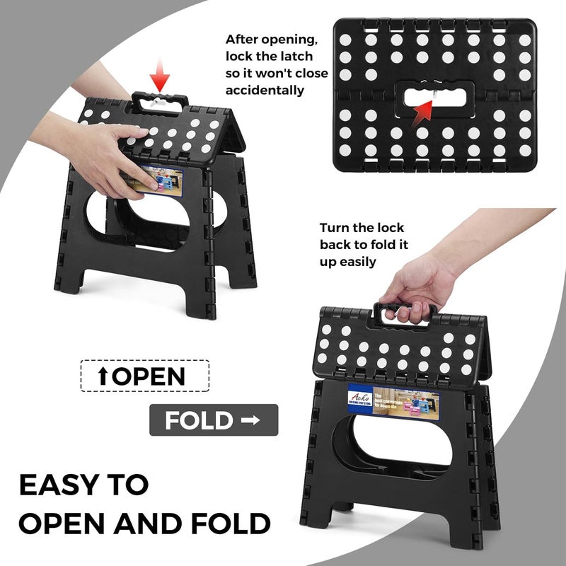 Acko Folding Step Stool, 11 Inch Non-Slip Foldable Step Stools up to 300lbs for Kids and Adults, Portable Lightweight Collapsible Stool with Handle, for Kitchen Bathroom Black, 1 Pack - Image 2
