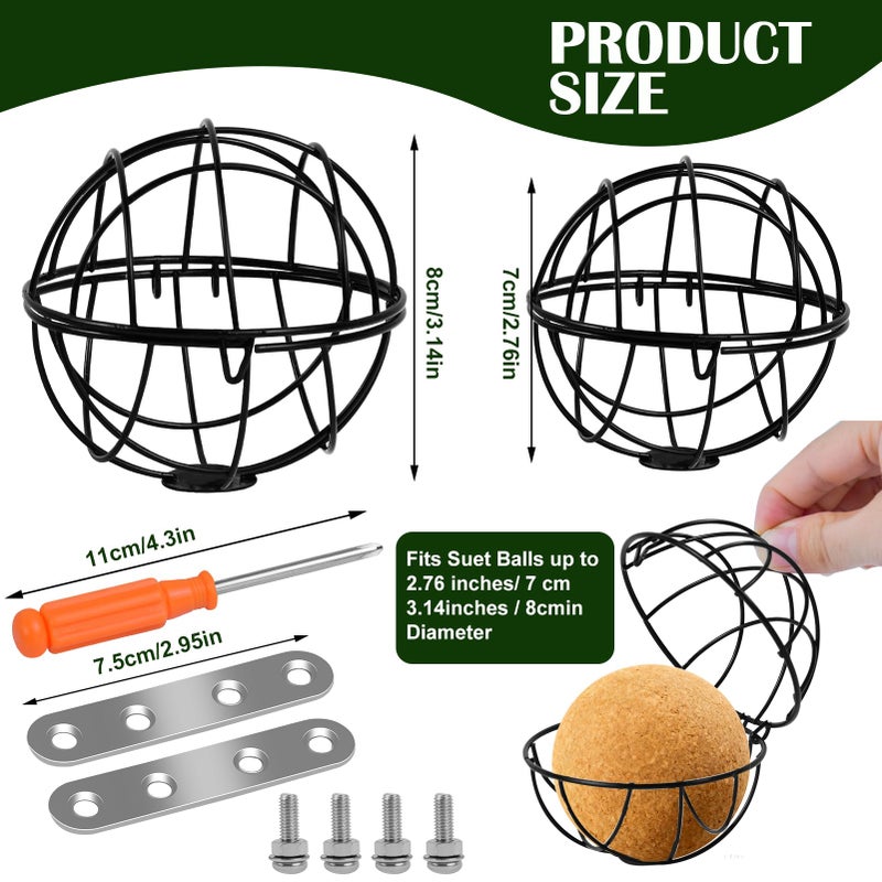 Fantang Metal Suet Ball Holder, Black Bird Suet Ball Cage Durable Bird Feeder Accessories with 5mm Screw Hole and 2PCS Perch Extender Compatible with Outdoor Smart Feeders (2 PCS-Dia 3.15", Dia 2.75") - Image 2