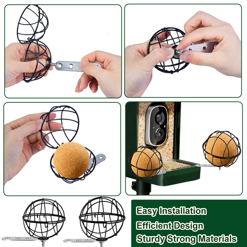 Fantang Metal Suet Ball Holder, Black Bird Suet Ball Cage Durable Bird Feeder Accessories with 5mm Screw Hole and 2PCS Perch Extender Compatible with Outdoor Smart Feeders (2 PCS-Dia 3.15", Dia 2.75") - Image 3