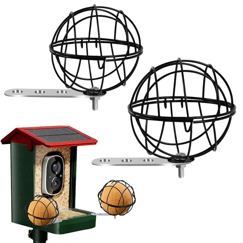 Fantang Metal Suet Ball Holder, Black Bird Suet Ball Cage Durable Bird Feeder Accessories with 5mm Screw Hole and 2PCS Perch Extender Compatible with Outdoor Smart Feeders (2 PCS-Dia 3.15", Dia 2.75") - Image 1